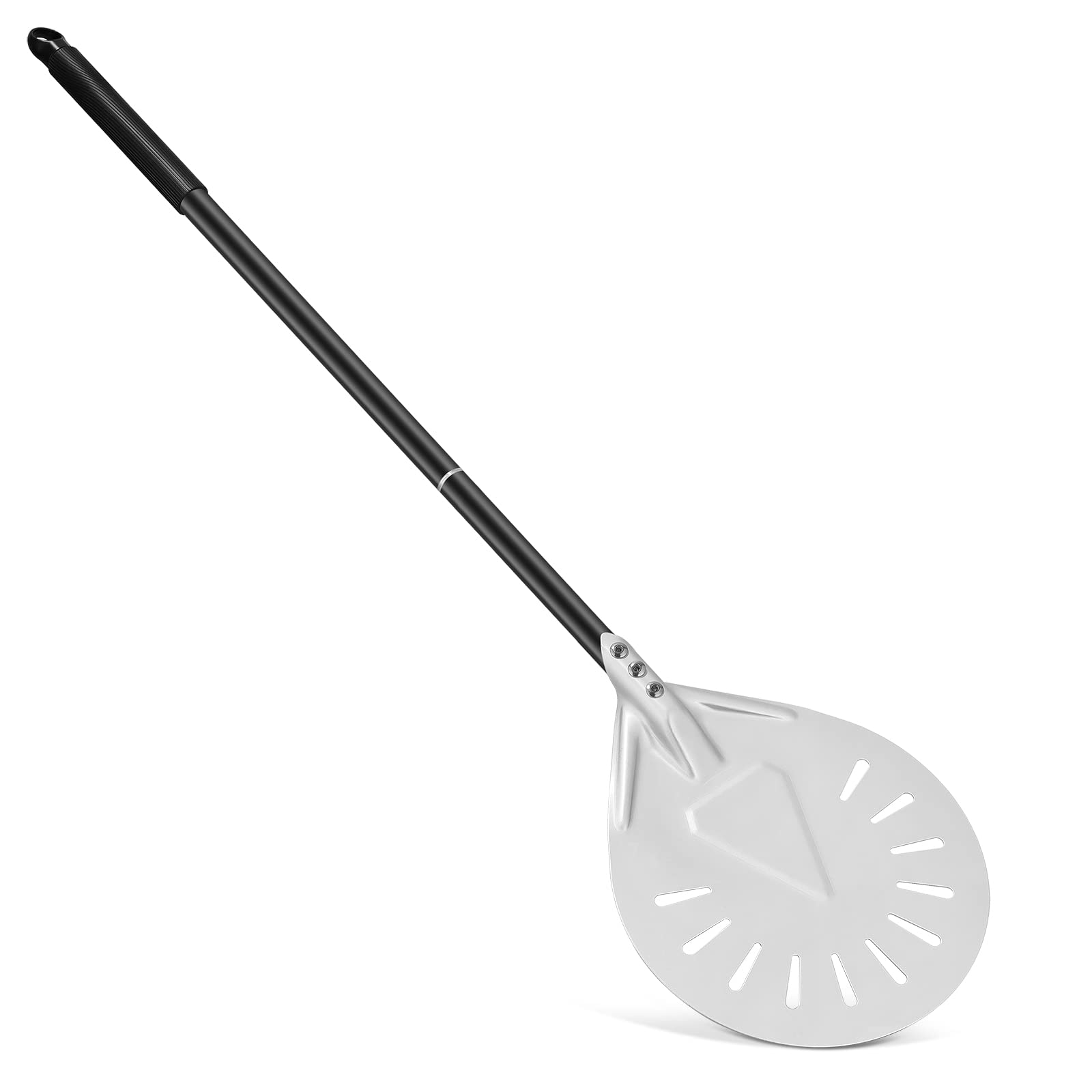 CRROEL Perforated Turning Pizza Peel, 8Inch Hard Anodized Aluminum Pizza Paddle, Non-Stick Pizza Shovel with 51CM Non-Slip Heat Resistant Long Handle for Baking Homemade Pizza Bread