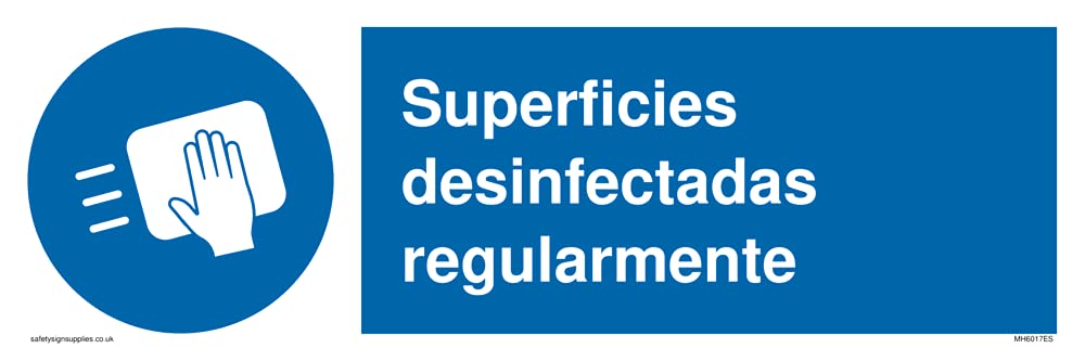 Pack of five - Superficies desinfectadas regularmente Sign - 300x100mm - L31