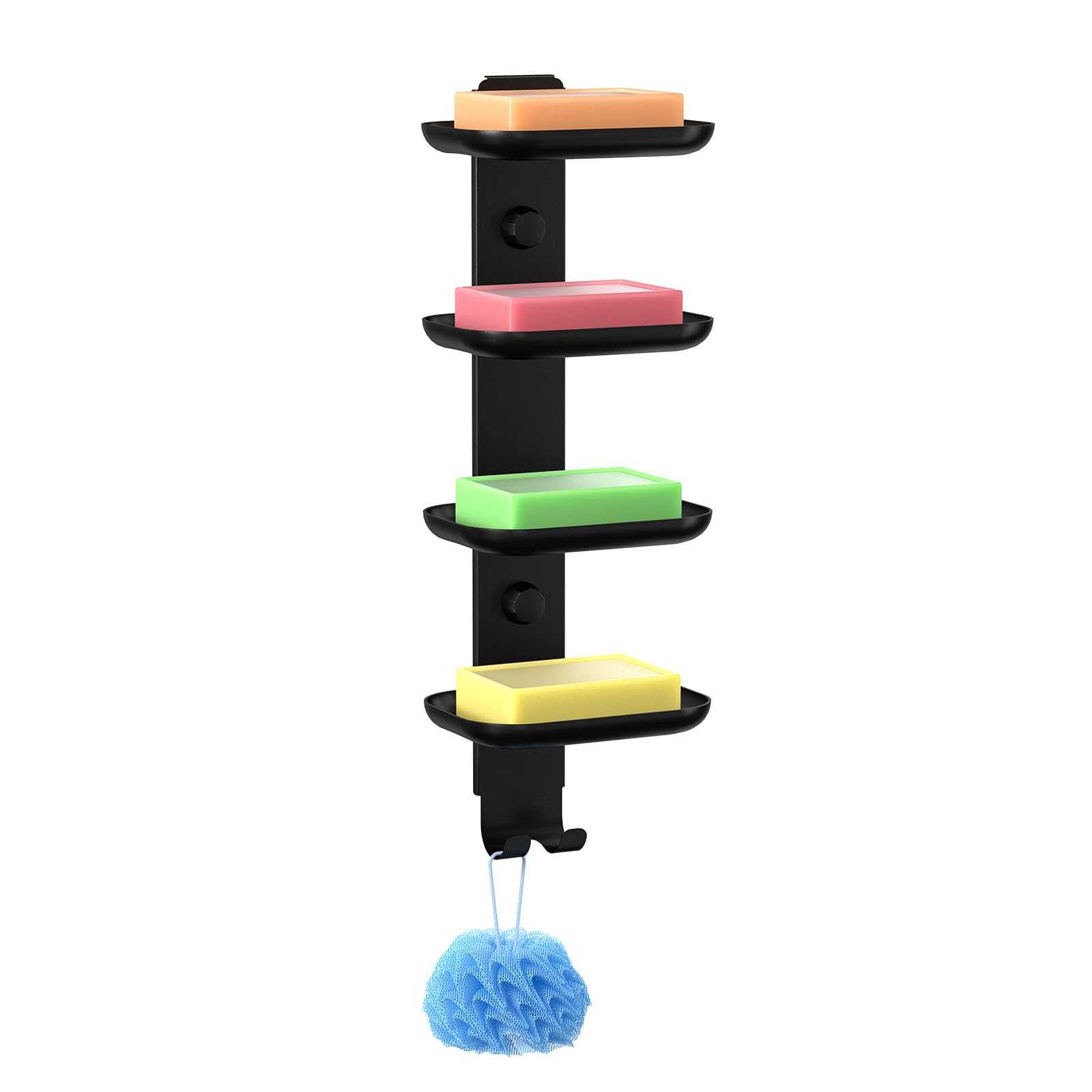 Photo 1 of GAGUIUP Adhesive 4 Tier Bar Soap Holder for Shower Wall Mounted, Stainless Steel Self Draining Shampoo Bar Holder Caddy for Bathroom Tub and Kitchen Sink, Travel Soap Dish with 2 Hooks, Black