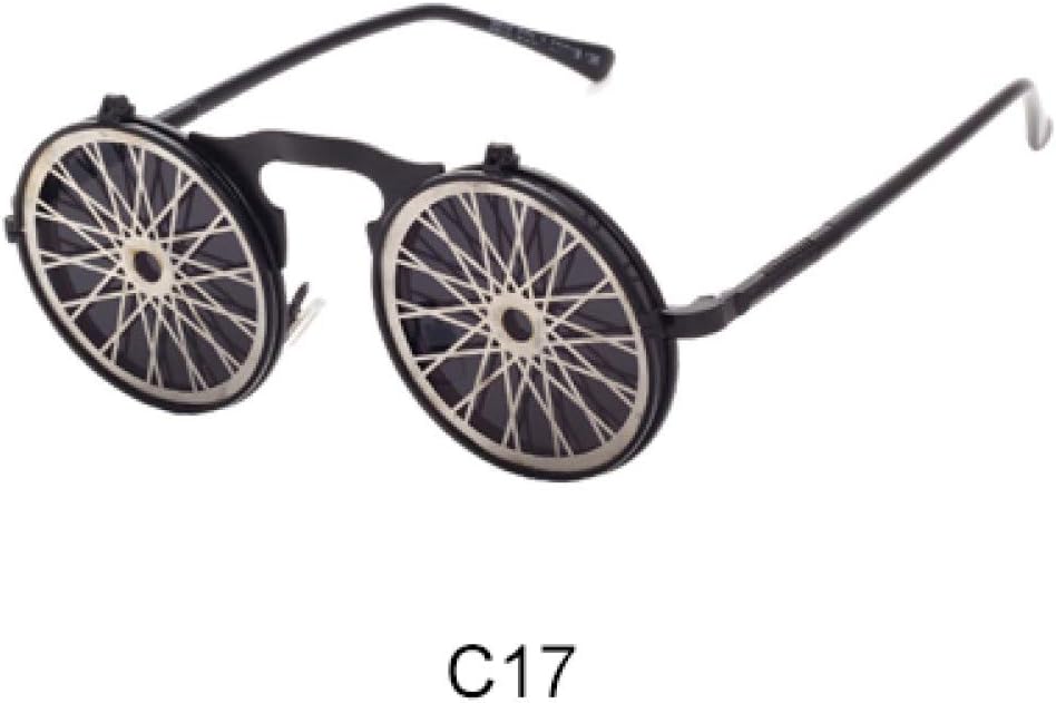 HUYANJING Unique Steampunk Sunglasses Men Women Designer Round Flip Up Sun Glasses Clip Uv400 Vintage Retro Hip Hop Sunglass