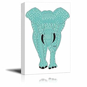 Minty Green Hand-Drawn Zentangle Elephant on a Simple White Background - Canvas Art Home Art - 12x18 inches
