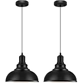 LOEHINLE 2PCS Pendant Lighting, Vintage Industrial Fixtures, Black Metal Chandelier Lights, Ceiling Lamp for Kitchen Home Island Dining Room Bedroom, 11.4 inches