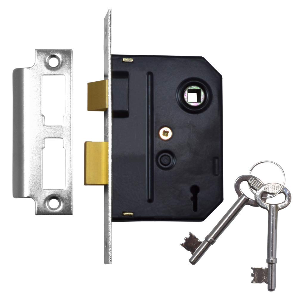 Union Locks 2295 2-Lever Mortice Sash-Lock 76mm - Chrome Finish (Visi Pack)