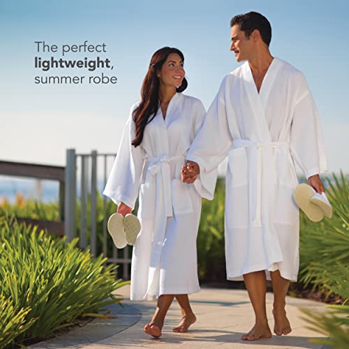 Waffle Robe for Women by BOCA TERRY, Waffle Knit Robe, Long Cotton Kimono Hotel Bathrobe, White