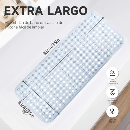 LSXD Alfombrilla para Bañera 88*40cm, Tapete para Regadera Antideslizante | Absorbente，Alfombra de Baño Transparente, Lavable a Máquina, Accesorios para Baño de Tina para Niños y Adulto Mayor(blanco).