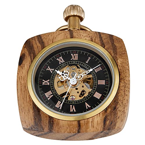 Whodoit Retro and Classical Design Green Flower Mechanical Pocket Watch, Roman Digital Dial Men's Mechanical Pocket Watch