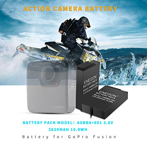 ENEGON Batteries (2 Pack) for Gopro Fusion & Dual Charger with Micro USB & Type-C Inputs for Gopro Fusion 360 Degree Sport Camera ASBBA-001 Battery (100% Compatible with Original)