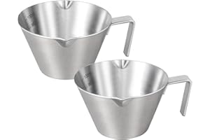 YARRAMATE 2 Pcs Espresso Cups with Handle, Stainless Steel Espresso Accessories, Double Spout Metal Measuring Cup with Dual S