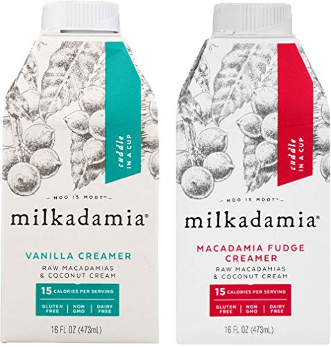 Milkadamia Creamer Combo Pack - Fudge and Vanilla Flavors - Dairy Free and Vegan Coffee Creamer from Raw Macadamias and Coconut Cream - 16 oz (Pack of 2) - Thumbnail 2