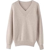 SHABADUER Women's Cashmere and Merino Wool Blend V Neck Sweater Lightweight Knit Sweater