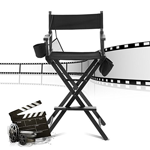 Sedia-da-Regista-Pieghevole-Makeup-Artist-Wood-Chair-Salon-Make-Up-con-Borse-Laterali-Nero