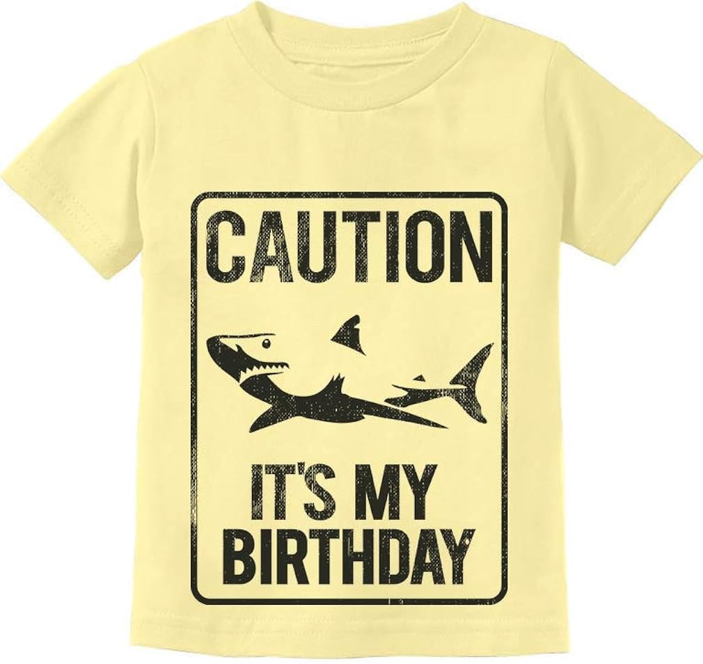 Boys Birthday Shirt Shark Sign Caution Its My Birthday Gift Toddler Kids T-Shirt