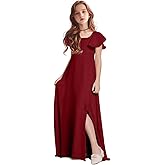TAISHAN Junior Bridesmaid Dresses for Teen Girls Ruffle Short Sleeve Flower Girl Dress for Wedding Slit First Communion Dress