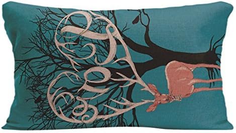 Cotton Linen Pillowcase Deer And Tree Printed Cushion Cover Lvsure Pillowcases For Livingroom Or Bedroom 12 x 20 inches / 30 cm x 50 cm