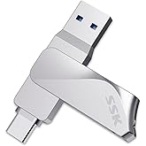 SSK 64GB USB C Flash Drive Dual Drive 2 in 1 OTG USB A 3.2 Gen 1+ Type C Memory Stick Thumb Drive, Thunderbolt Pendrive up to 200MB/s Transfer Speed Photo Stick for Android Phones/Tablets/Mac/Laptop