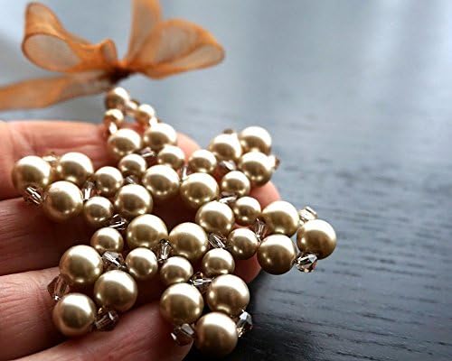 One Large Champagne Cream Pearl Beaded Snowflake Ornament Swarovski Crystal Star Tree Decoration Christmas Gift Idea Holiday Decor Wire Wrapped Glass Beads Handmade and Crafted by KapKaDesign