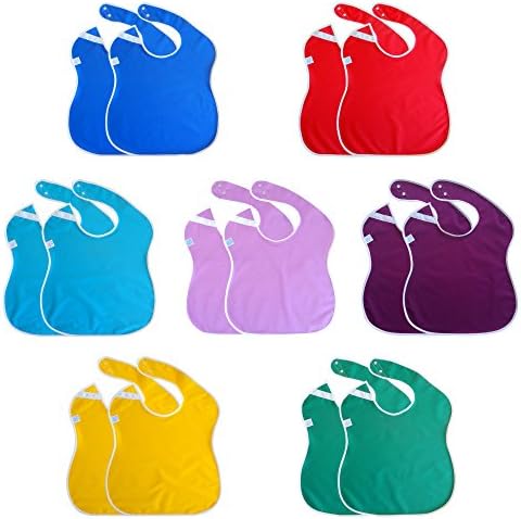 Large Toddler Bib. Waterproof with Snaps. Wide Coverage Helps Keep Stains Off Your Child’s Clothing. Plain Color Baby Gift Set Pack of Boy and Girl Bibs. (14 Pack, BRTVPYG (18-48 Months))