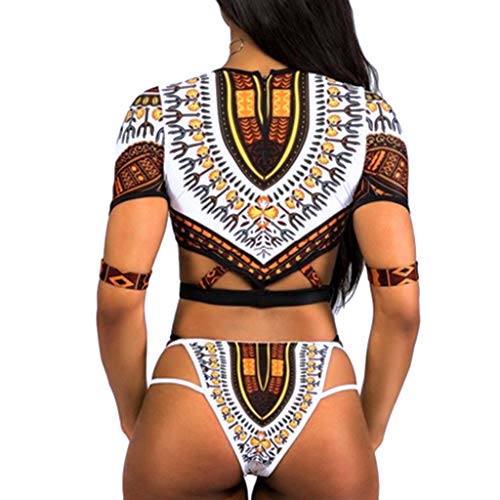 Willsa Bathing Suits for Women, Sexy Retro African Style Bikini Sets Monokini Swimsuit Swimwear Folk-Custom Beachwear White