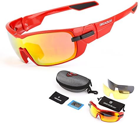 GIEADUN Sports Sunglasses Protection Cycling Glasses with 3 Interchangeable Lenses Polarized UV400 for Cycling, Baseball,Fishing, Ski Running,Golf