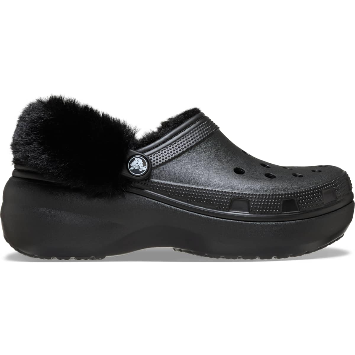 Crocs Women's Classic Lined Platform Clogs, Fuzzy Slippers, Black, 7 Image