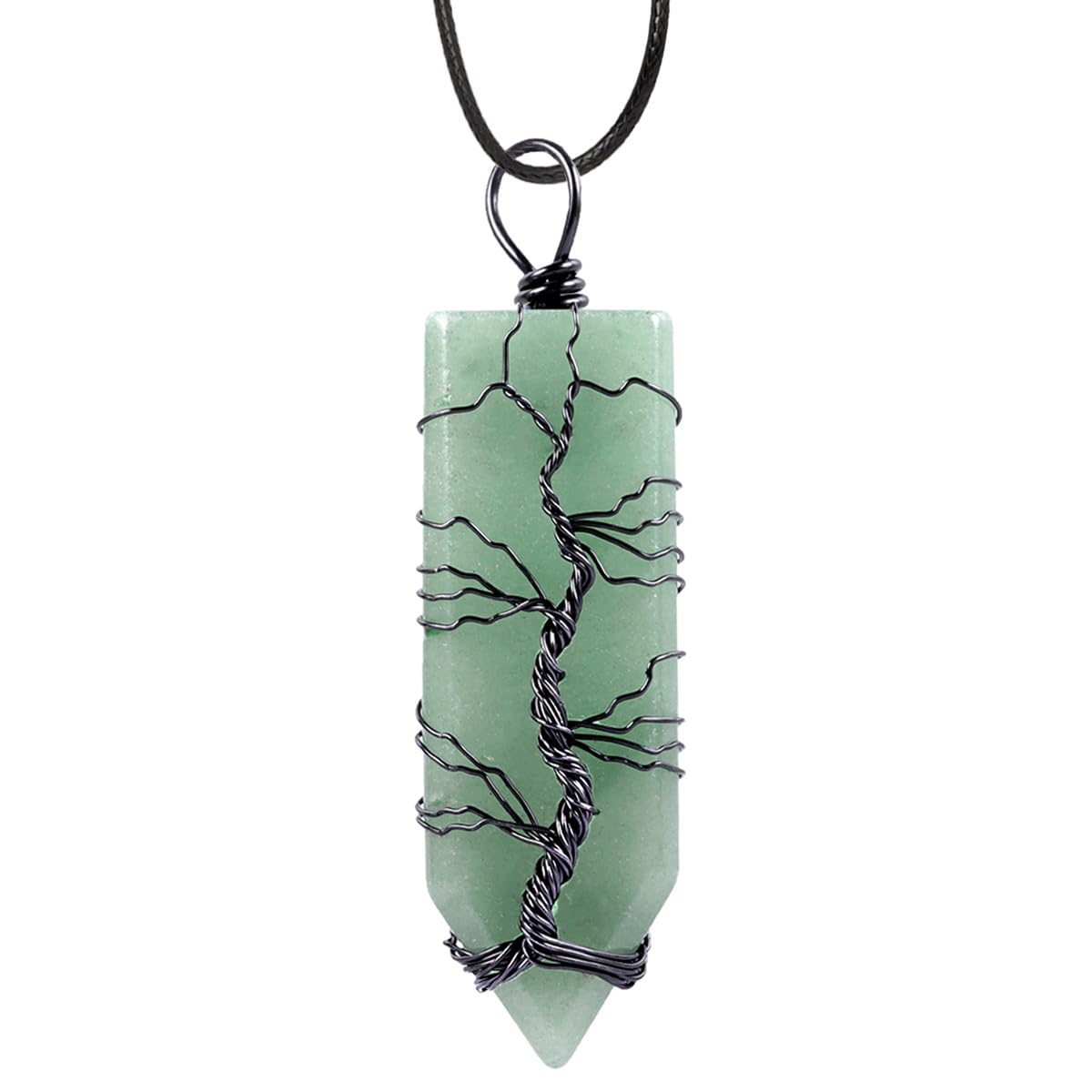 Nupuyai Green Aventurine Tree of Life Crystal Point Pendant Necklace for Women Men, Wire Wrap Amulet Stone Pendant Jewelry