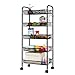 LANGRIA 5-Tier Basket Stand Kitchen Bathroom Trolley Full-Metal Rolling Storage Cart with Lockable Wheels 5 Side Hooks and Shelves Utility Mesh Wire 66 lbs. Weight Capacity (Black)
