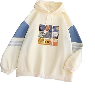 nasa letter painting printed color block round neck long sleeve sweatshirt