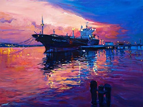 DongLin Art- Night Sailboat Wall art Landscape Modern Oil Painting Prints on Canvas paintings for Living Room Home Decor 12"x16" Kitchen