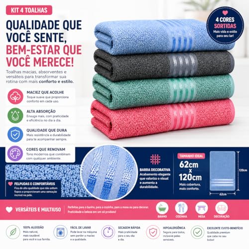 Kit Toalha Multiuso 62x120cm Para Banho Mesa Cozinha Sortidas