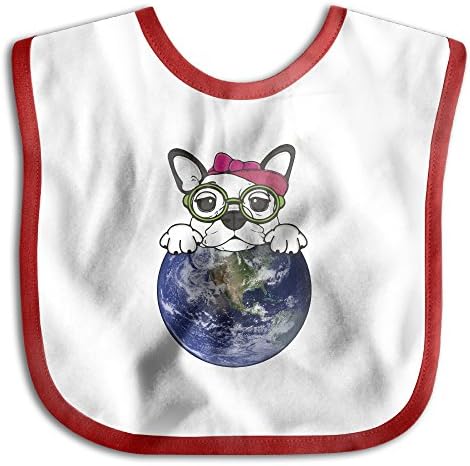 Bulldog Wear Glasses Hug Earth Soft Cotton Infant Baby Bid Pinafore Saliva Towels Red