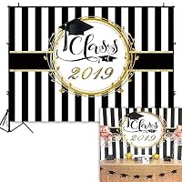 Funnytree 7x5ft Graduation Party Backdrop Class of 2019 Black and White Stripes Photography Background Congrats Grad Prom Decorations Photo Studio Booth Props Cake Table Banner
