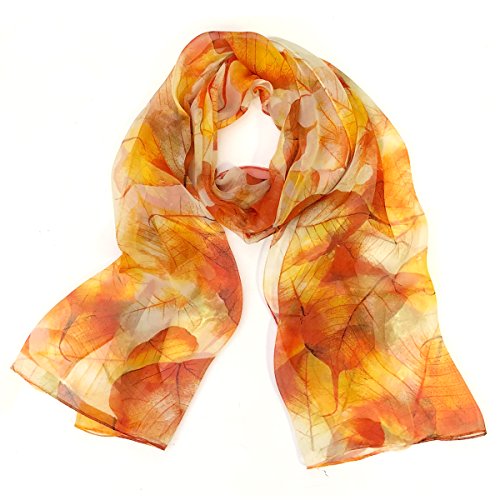 Bowbear Womenâ€™s Lightweight Silky Soft Chiffon Scarf, Orange Foliage