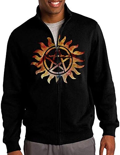 Men Supernatural Star Paranormal Zip-up Jacket Hooded Sweatshirt Black