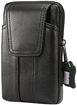 Universal Genuine Real Leather Waist Pack Cellphone Case Pouch Vertical Smartphone Holster Case with Belt Clip Hook Loop Wallet Bag for all Phones Tablet under 6.2inch