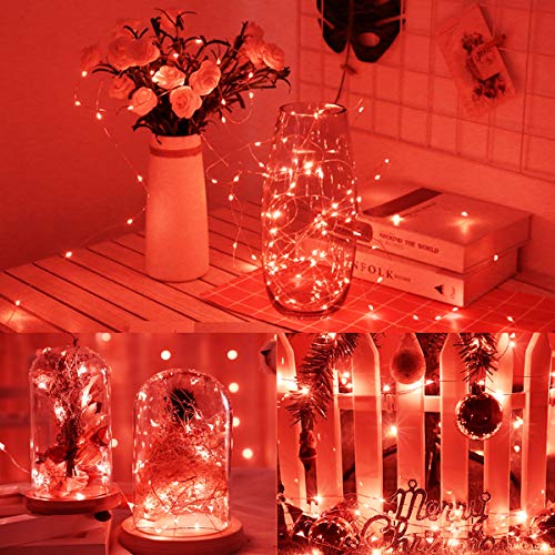 Girls Bedroom Decorations,Cshare 50 LEDs 5m/16.4ft Battery Operated Fairy Lights IP65 Waterproof Micro String Lights for Wall,Wedding,Tent,Outdoor,Indoor Decoration.(Red)