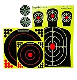 Splatter Targets -Range Pack - (25 Targets) 12x18 inch Silhouettes, Adhesive Splatter Targets 12x12 inch, 8x8 inch, 3x3 inch, Shooting Targets -Gun-Rifle-Pistol-Airsoft