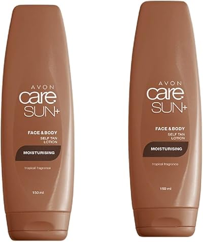 Avon Care Sun+ Moisturising Face Body Self-Tan Lotion Tropical Fragrance 2x150ml