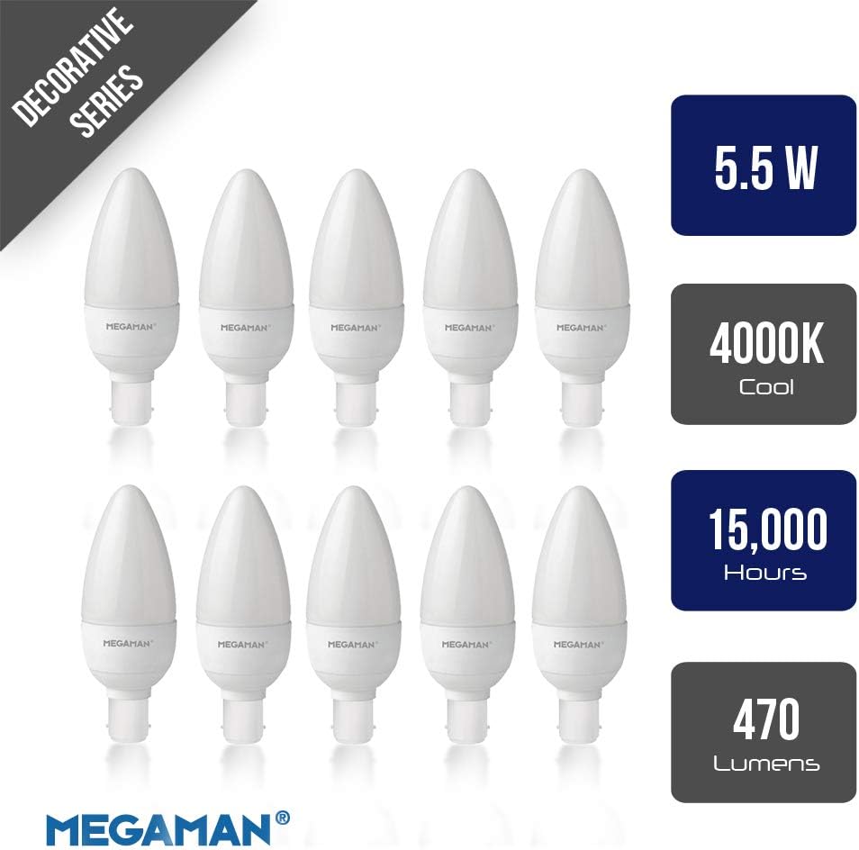 Pack of 10 x Megaman 143354 LED Candle Light Bulbs Opal B15 SBC 4000K Cool White - 5.5 W, 10 Count (Pack of 1) - Image 3