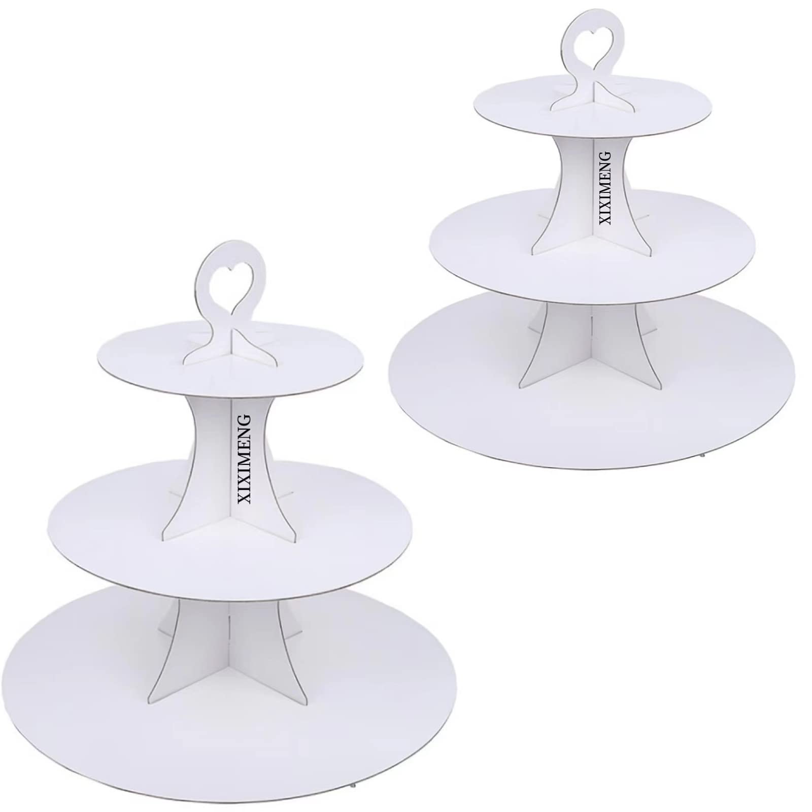 XIXIMENG 2 PACK Cardboard Cupcake Stand 3- Tier lace edge Dessert Stand, Cardboard Cupcake Stand (C-White)