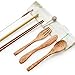 Coconut Travel Cutlery Set Wooden Utensils Reusable Organic Flatware Set | Knife, Fork, Spoon, Chopstick, Straws and Cleaning Brush with Portable Pouch Gift for Camping Office Lunch NATURALNEO
