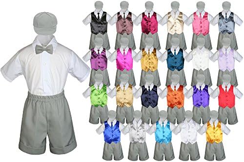 Baby Toddler Boy Event Party Suit GRAY Shorts Shirt Hat Necktie Vest set Sm-4T (3T, Champagne)