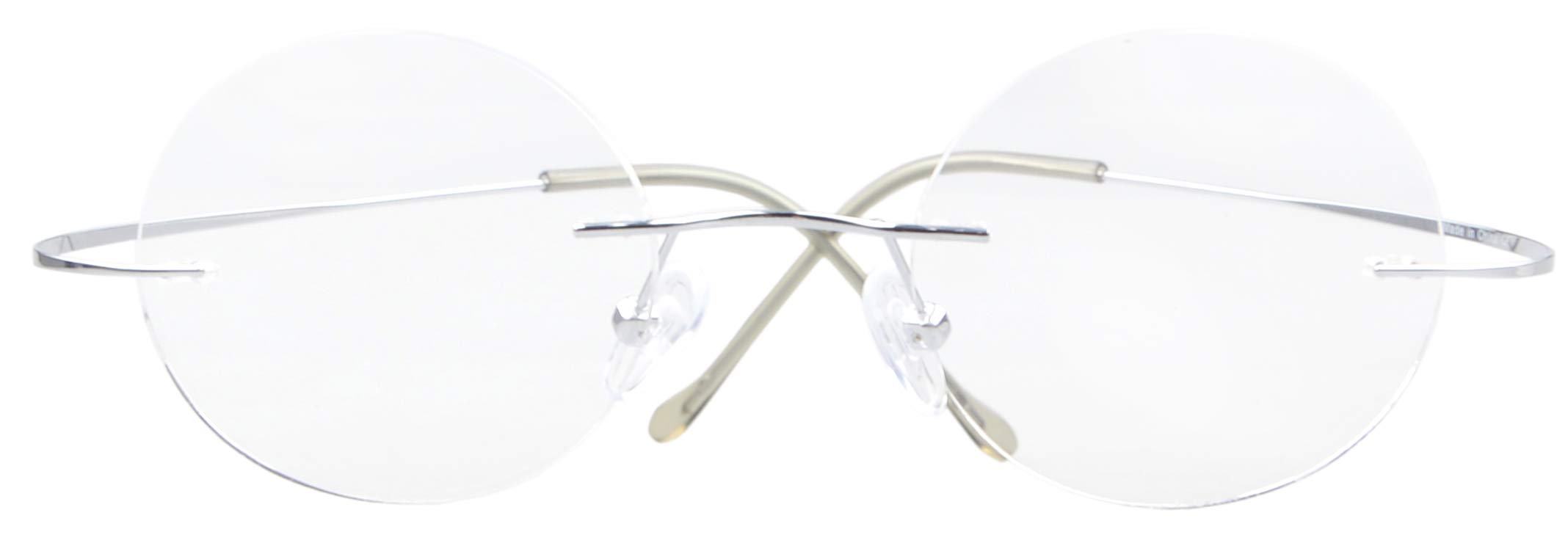 CessBlu Titanium Circle Reading Glasses Bendable Rimless Round Reader Eyeglasses for Men Women Reading(Sliver)+1.25