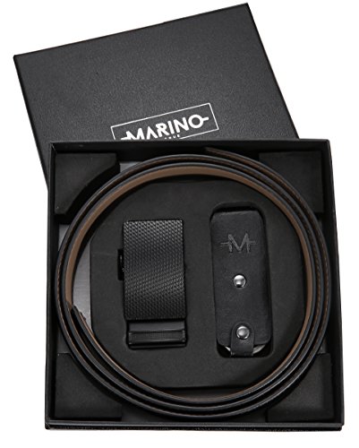 Marino Men's Genuine Leather Ratchet Dress Belt with Automatic Buckle, Enclosed in an Elegant Gift Box - Black - Custom XL: Up to 54" Waist