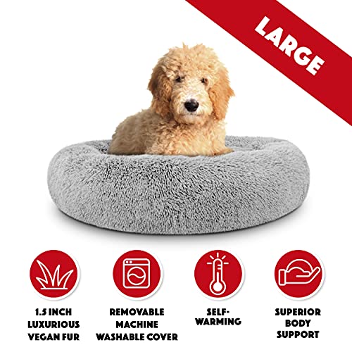 The Dog’s Bed Sound Sleep Donut Dog Bed, Large Silver Grey Plush