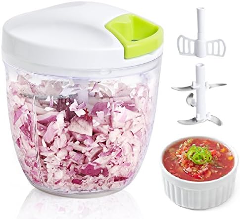 Manual Food Chopper for Salad Salsas Pesto Baby Food, Onion Chopper, Salad Chopper, Vegetable Cutter/Mixer/Dicer for Fruit, Nut, Herbs, Handheld Veggie Chopper with Sharp 5 Blades, 1000 ml Mint Green