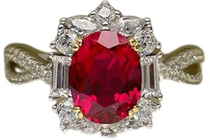 VSORULN 3 Carat Artificial Ruby Ring Adjustable Zirconia Halo Engagement Rings, 14K Rose Gold 925 Sterling Silver Promise Ring Wedding Band Ring Openworked Fancy Color Gemstone Ring for Women