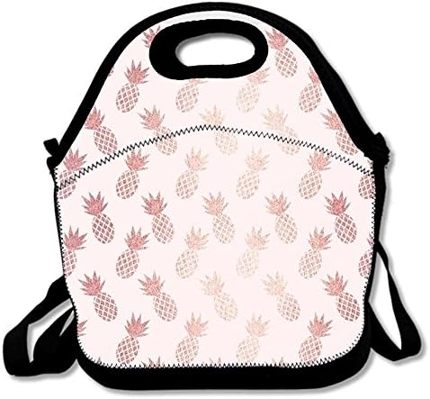 Unique Insulated Lunch Bag Tote Reusable Waterproof School Picnic Carrying Gourmet Lunchbox Container Organizer For Women, Men, Adults, Kids, Girls and Boys - Rose Gold Pineapple Pattern
