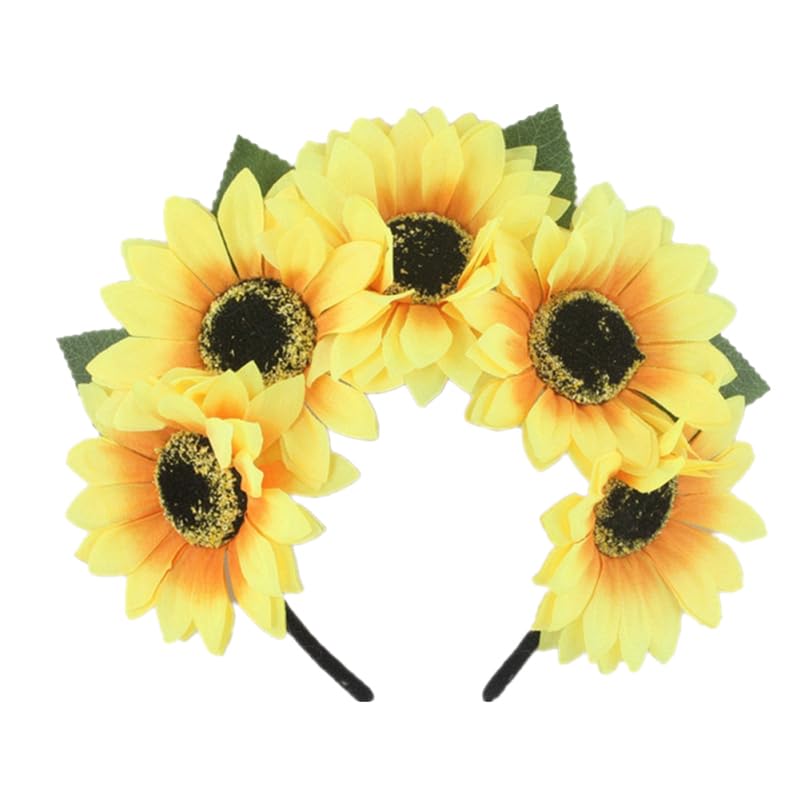 FRCOLOR Wedding Flower Crown Flower Headband Tropical Party Supplies Photo Headpiece Hawaiian Party Headband Sunflower Headband Headwear Yellow Headpiece