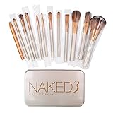 Mily 12Pcs Synthetic Makeup Brush Set Cosmetic Brushes Gold Wooden Handle with a Box