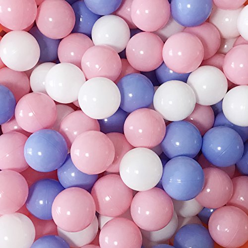 MoonxHome Pit Balls Crush Proof Plastic Children's Toy Balls Macaron Ocean Balls 2. 15 Inch Pack of 100 White&Blue&Pink